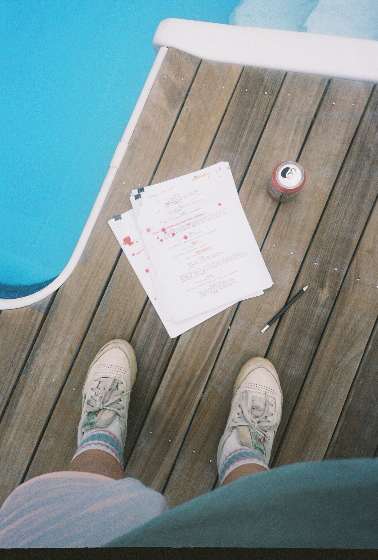 Script pages by the pool